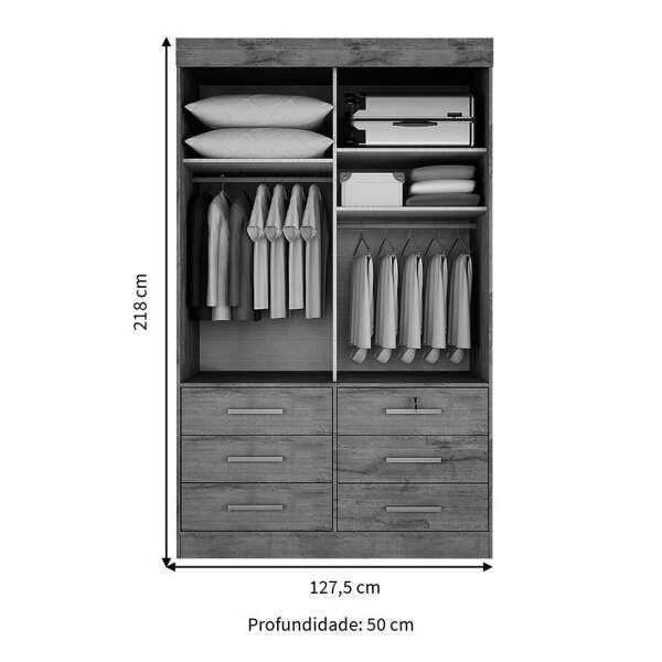 Guarda-Roupa 2 Portas com 6 Gavetas Sonare Gold - Branco - - 4