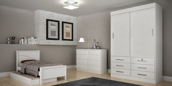 Guarda-Roupa 2 Portas com 6 Gavetas Sonare Gold - Branco - - 1