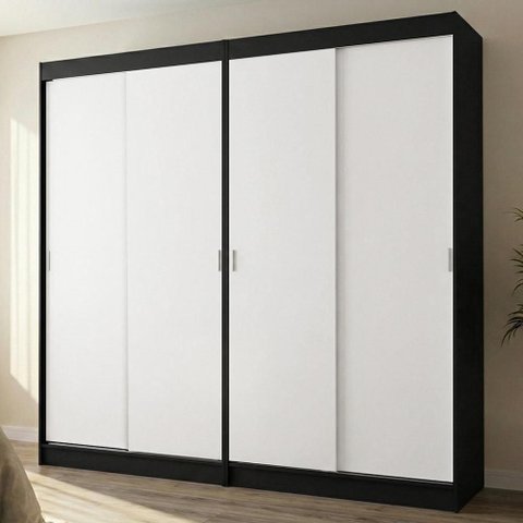 Conjunto 2 Guarda Roupas Casal Tokio 4 Portas Correr MDP Preto e Branco Madesa