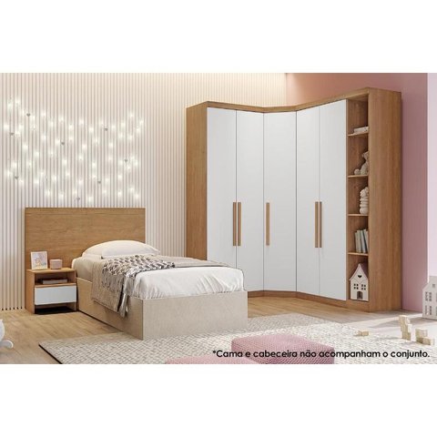 Quarto Modulado Solteiro Rizon 6 Peças (1 Closet + 2 Guarda Roupas + 1 Complemento) QC209 Freijó/Fen