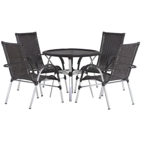 4 Cadeiras Vênus Alumínio e Mesa com Tampo Tramado para Jardim Piscina e Área Trama Original