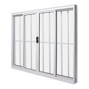 Janela de Alumínio 4 Folhas com Grade Branca - 1,20x1,20M