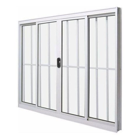 Janela de Alumínio 4 Folhas com Grade Branca - 1,20x1,20M