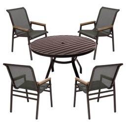 Jogo de Mesa Tampo Ripado Alumínio 90cm para Área Externa 4 Cadeiras Tela Sling Nossa Kasa - 1