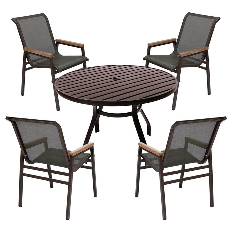Jogo de Mesa Tampo Ripado Alumínio 90cm para Área Externa 4 Cadeiras Tela Sling Nossa Kasa Jogo de Mesa Tampo Ripado Alumínio 90cm para Área Externa 4 Cadeiras Tela Sling Nossa Kasa