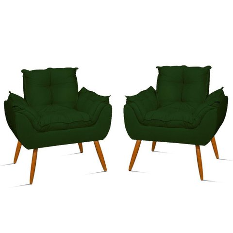 Kit 02 Cadeiras Poltronas Opala Suede Black Cor:verde