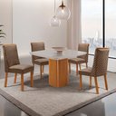 Ver imagem 1 de Mesa de Jantar Eloise 90cm Tampo MDF Vidro Canto Copo com 4 Cadeirasyasmin