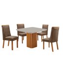 Ver imagem 2 de Mesa de Jantar Eloise 90cm Tampo MDF Vidro Canto Copo com 4 Cadeirasyasmin