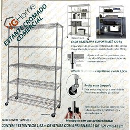 Estante de aço VGHome Comercial 1,92 altura 5 prateleiras - 6