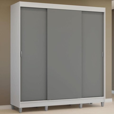 Guarda-roupa Casal com Pés 3 Portas de Correr Branco Cinza Reno Madesa