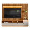Ver imagem 3 de Conjunto Painel Ripado Betina com 1 Rack e 1 Módulo Lateral Direito Nature e Off White 225x198 cm -