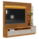 Ver imagem 1 de Conjunto Painel Ripado Betina com 1 Rack e 1 Módulo Lateral Direito Nature e Off White 225x198 cm -