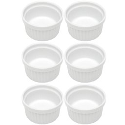 Kit 6 Ramequins Canelado 50ml Porcelana Classic Branco Lyor Servir Petiscos - 1