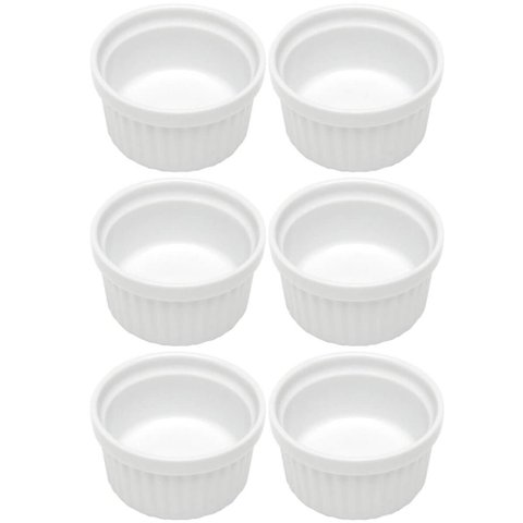 Kit 6 Ramequins Canelado 50ml Porcelana Classic Branco Lyor Servir Petiscos