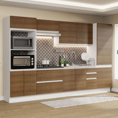 Armário de Cozinha Completa 100% MDF 330cm Branco/Rustic Acordes Madesa 05