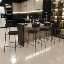 Ver imagem 2 de Kit 04 Banquetas Baixa Cozinha Sala Jantar Bancada Milão L02 Couríssimo Preto Linho Chumbo - Lyam De