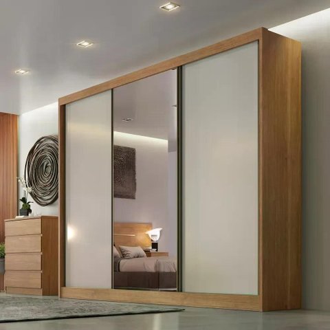 Guarda Roupa Diamond 3 Portas 8 Gavetas 1 Espelho Cor:Cumaru Fendi