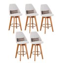 Ver imagem 1 de Kit 05 Banquetas Alta Maya Giratória Com Encosto Gourmet Linho Bege e Almofada Suede Bege - Gat