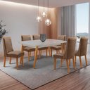 Ver imagem 1 de Mesa de Jantar Copper 180cm Tampo MDF Vidro Canto Copo com 6 Cadeiras Carolina