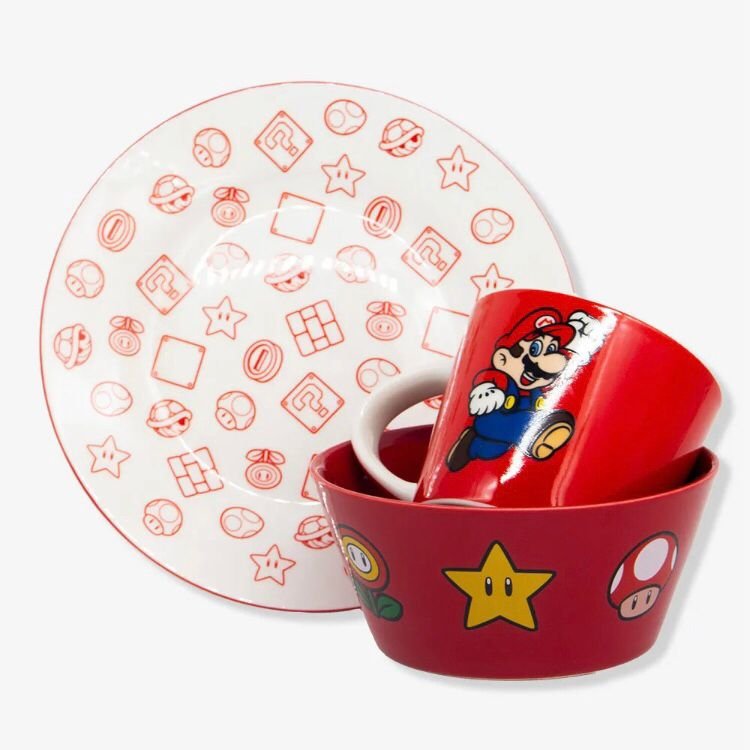 Kit 3 Peças Bowl, Caneca e Prato Super Mario Zonacriativa Kit Alimento