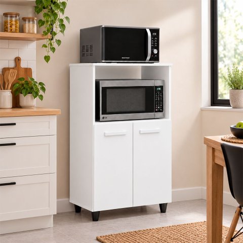 Armário Balcão Multiuso para Cozinha Micro-Ondas e Forno Tais 02 Portas Branco Moblis
