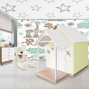 Casinha de Brinquedo Artesanal Mdf com Telhado Branco/amarelo L12 - Gran Belo Casinha Infantil