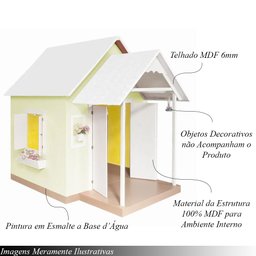 Casinha de Brinquedo Artesanal Mdf com Telhado Branco/amarelo L12 - Gran Belo Casinha Infantil - 3