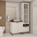 Ver imagem 1 de Conjunto de Banheiro Modulado 100% MDF Americano 2 Peças com Armário de Vidro Iluminata Branco/Ébano Fosco