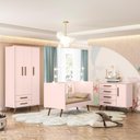 Ver imagem 2 de Conjunto Infantil Retrô Rosa Quasar: Berço Quasar Mini Cama + Guarda-roupa Quasar + Cômoda Quasar