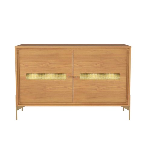 Balcão Buffet Paraty 113 Cm Laminado Pés Metal e Palhinha Amêndoa