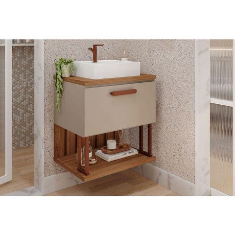 Bancada de Banheiro Balcão Duna 1 Porta C- Cuba 60cm Cappuccino-freijo - Mgm