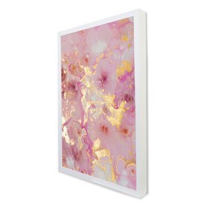 Quadro Decorativo Caixa Alta com Vidro Abstrato Mármore Rose Gold TaColado Moldura Branca 120 x 80cm