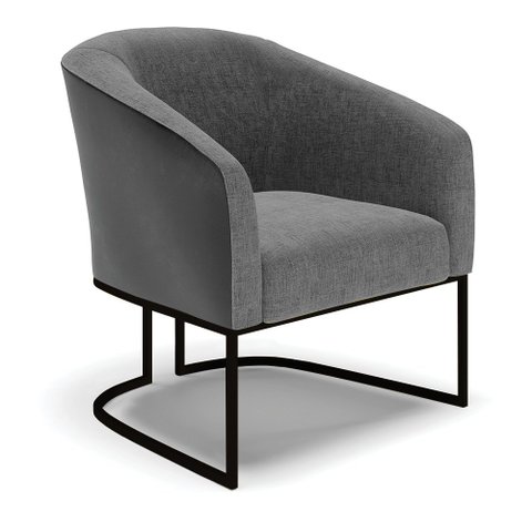 Poltrona Stella Corano Preto com Linho Grafite A26 Base Industrial Preto - D’Rossi