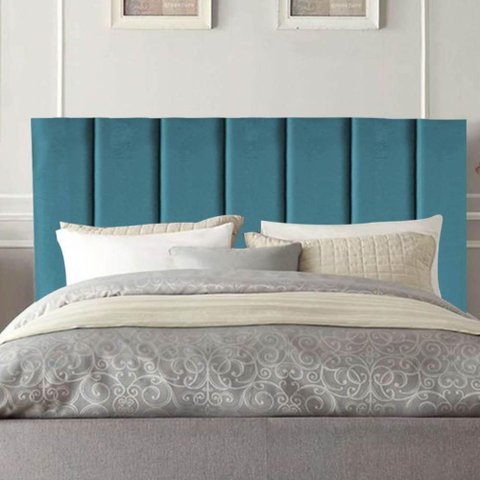 Cabeceira Estofada Cama Casal 140cm Luna Suede e Frame Azul Turquesa