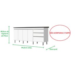 Gabinete Para Pia 2 Metros 100% Mdf Puxador Alumínio Oferta - Branco - 2
