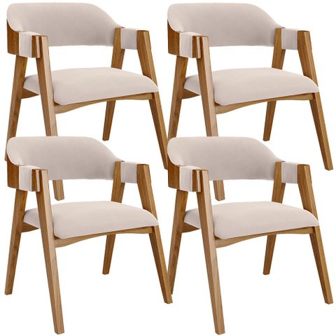 Kit 04 Cadeiras para Sala de Jantar e Estar Living Estofada Suran L02 Suede Bege - Lyam Lyam Decor