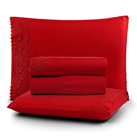 Jogo Cama Casal Cherry Bordado Inglês 4pç 100% Poliéster - Carmin