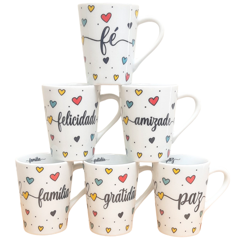 Jogo 6 Canecas Cônicas 220ml Frases Motivacionais -porcelana