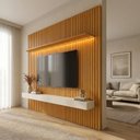 Ver imagem 1 de Rack com Painel Ripado para TV até 90 Polegadas em MDF com LED 250x184cm Naturale Off White Nobre