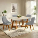 Ver imagem 1 de Conjunto Mesa Jantar 1,60m Off-White 4 Cadeira Verona Linho Cinza Luxo
