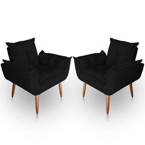 Kit 02 Poltrona para Sala e Quarto Decorativa Opala Suede Preto