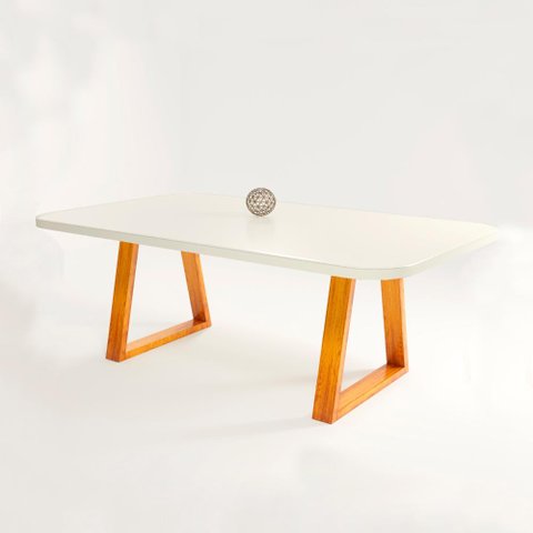 Mesa Petra 180x90 Mdf/vidro Bom Pastor Naturale
