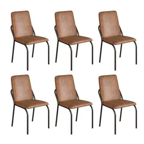 Kit 6 Cadeiras para Sala de Jantar Estofadas Aço Marrom e Preto Fosco Malibu