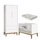 Ver imagem 1 de Berço Americano e Guarda Roupa 2 Portas New Classic Branco com Pés Madeira e Colchão Gazin – Reller