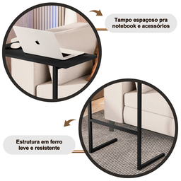 Mesa Suporte Home Office Bancada para Computador Notebook com Pés de Ferro Thor - Preto - 4