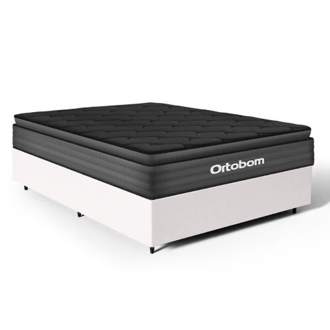 Cama Box com Colchão Ortobom de Espuma Pillow Top Confort Black Casal 138cm