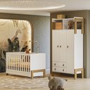Ver imagem 1 de Quarto de Bebê com Roupeiro 4375 e Berço Mini Cama 4300 Branco Acetinado Patoti Móveis
