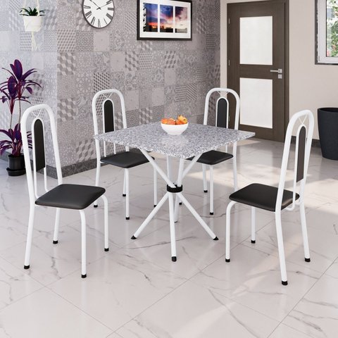 Conjunto para Sala de Jantar com 4 Cadeiras Lívia Branco/Preto