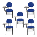 Ver imagem 2 de Cadeira Ágata Secretária Universitária Pé Palito Tecido Kit 5 Un: Azul C/ Preto