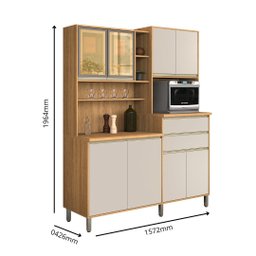 Armário Gabi Cozinha Compacta Vidro Reflecta Mdf Resistente:off White - 3